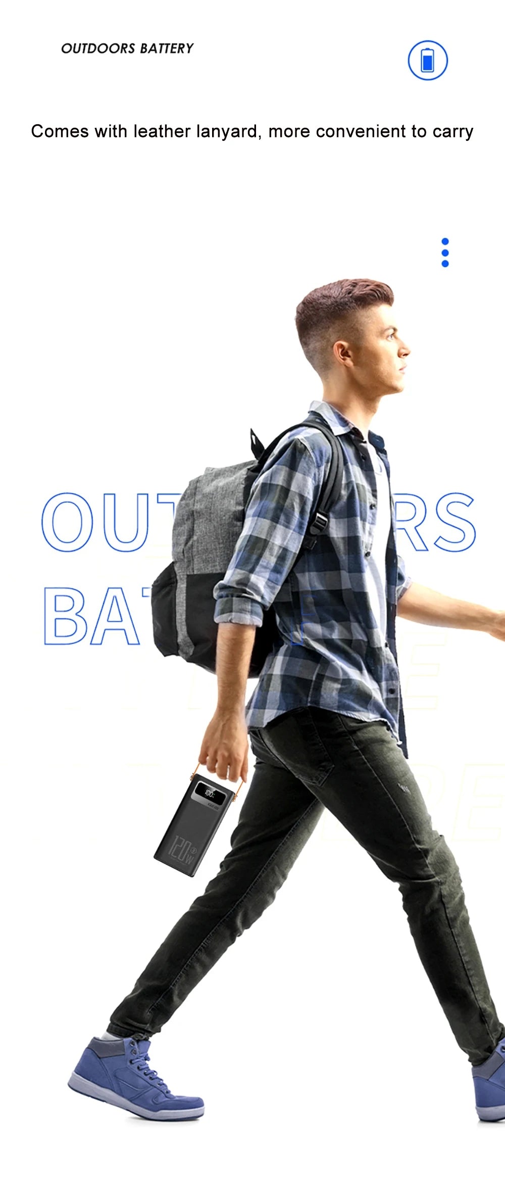 30000mAh Portable Power Bank 120W Fast Charging Power Station Emergency Power Bank LED Charger for Home Camping Phone