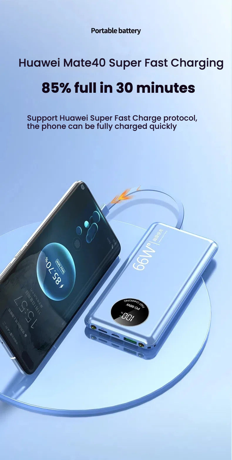 66W Super Fast Charging Power Bank 20000mAh USB C for iPhone Samsung Xiaomi Powerbank with LED Light Portable Charger Station