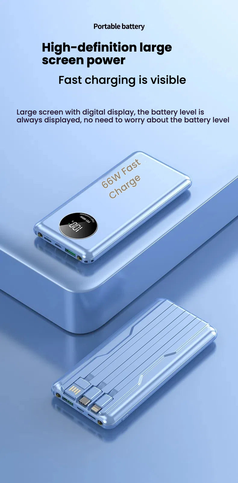 66W Super Fast Charging Power Bank 20000mAh USB C for iPhone Samsung Xiaomi Powerbank with LED Light Portable Charger Station