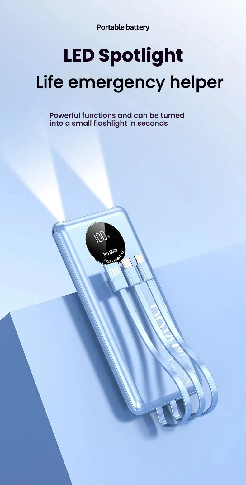 66W Super Fast Charging Power Bank 20000mAh USB C for iPhone Samsung Xiaomi Powerbank with LED Light Portable Charger Station