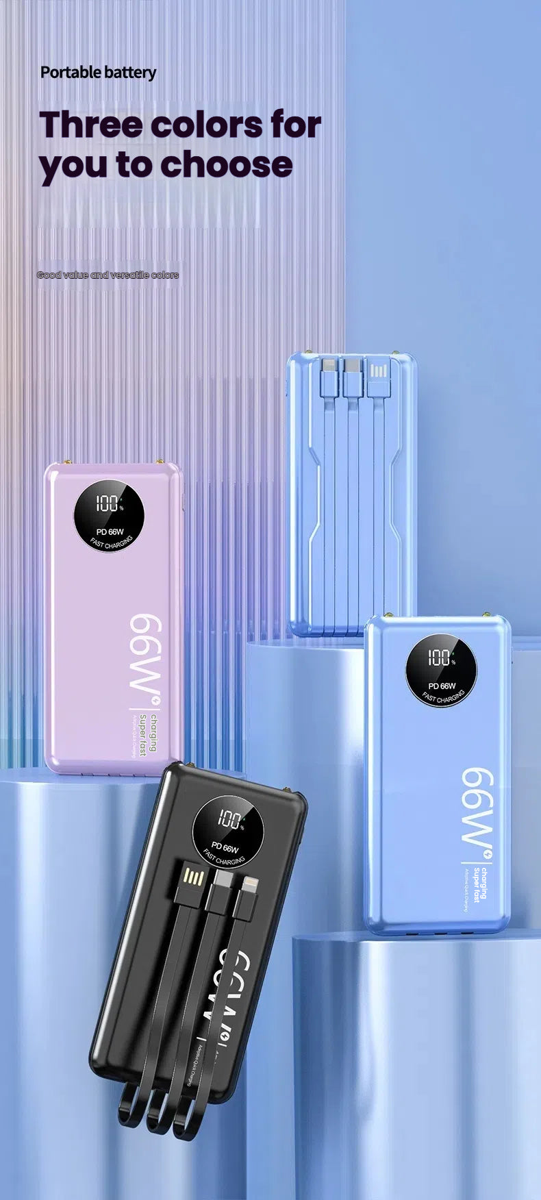 66W Super Fast Charging Power Bank 20000mAh USB C for iPhone Samsung Xiaomi Powerbank with LED Light Portable Charger Station
