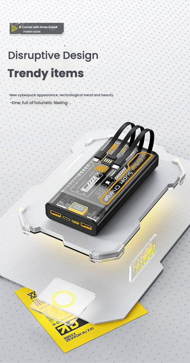 Power Bank 20000mAh 100W Super Fast Charging Portable External Battery Charger for iPhone Huawei Xiaomi Powerbank With Cables