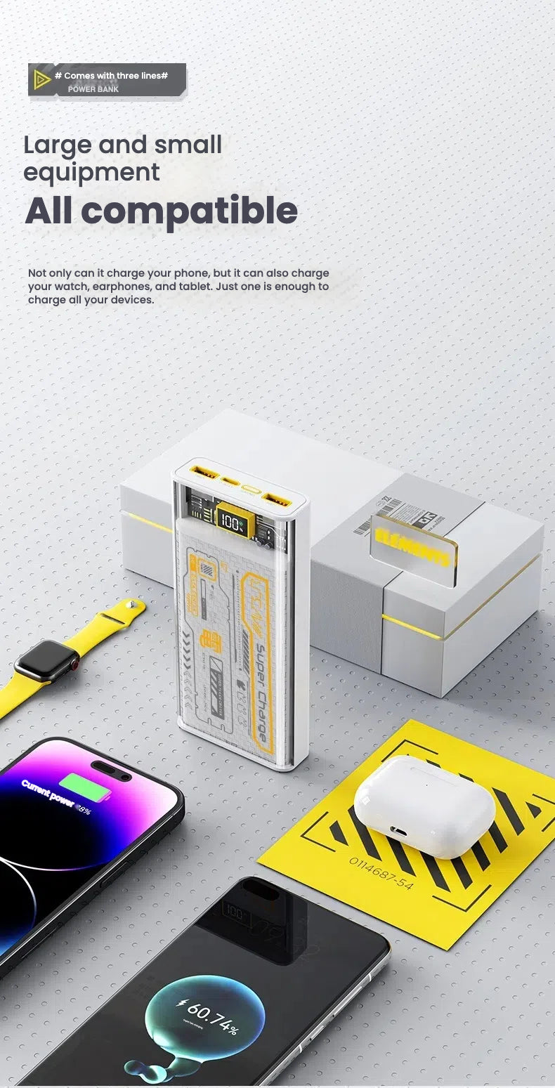 Power Bank 20000mAh 100W Super Fast Charging Portable External Battery Charger for iPhone Huawei Xiaomi Powerbank With Cables