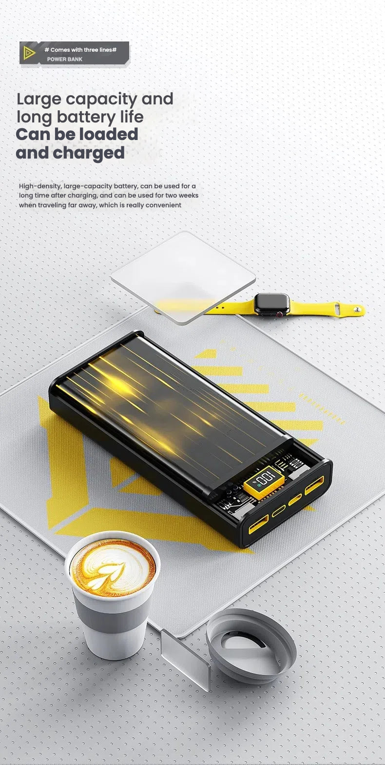 Power Bank 20000mAh 100W Super Fast Charging Portable External Battery Charger for iPhone Huawei Xiaomi Powerbank With Cables