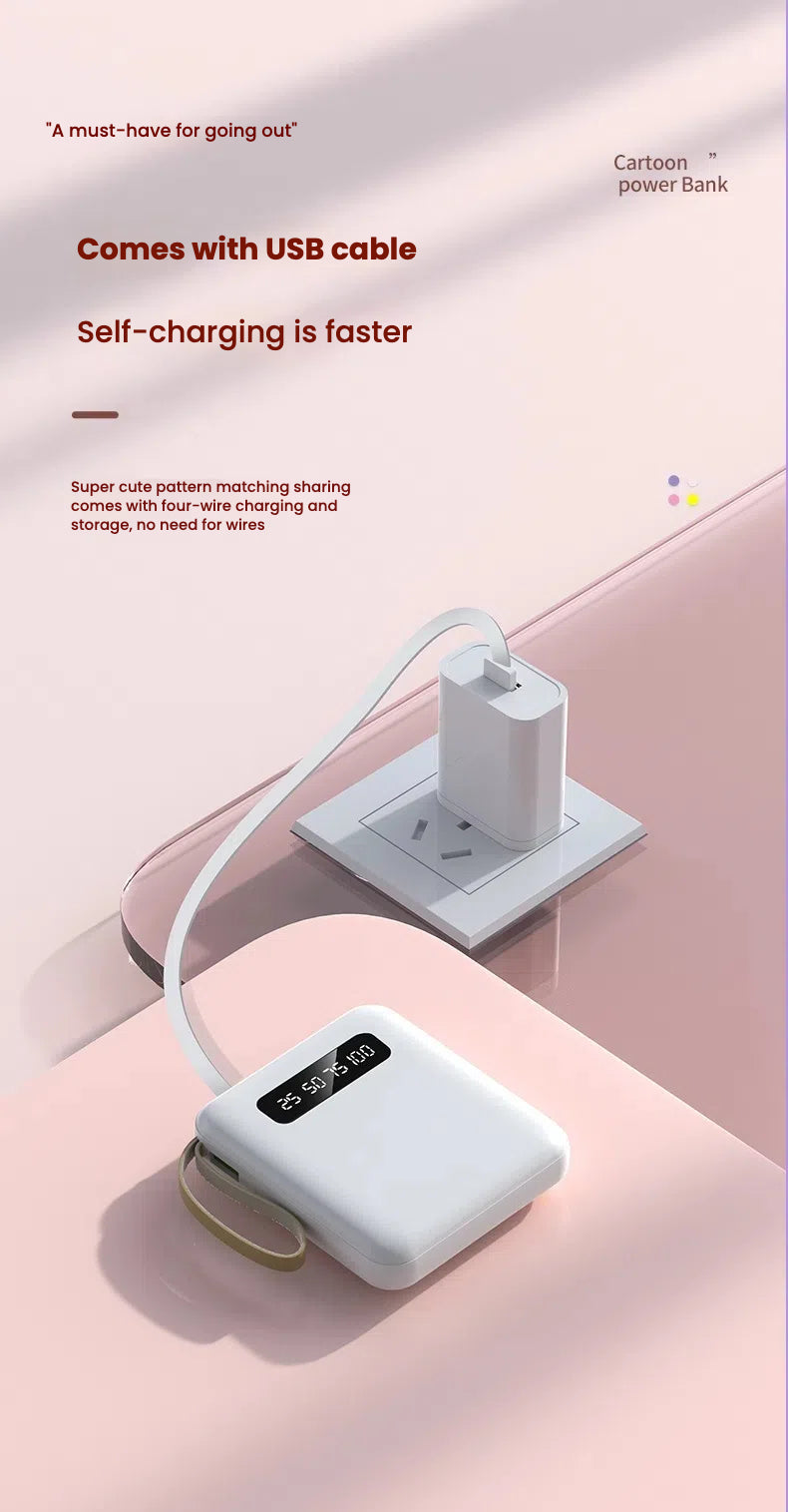 Mini power bank 10000 mAh/20000 mAh with four-wire compact portable power bank