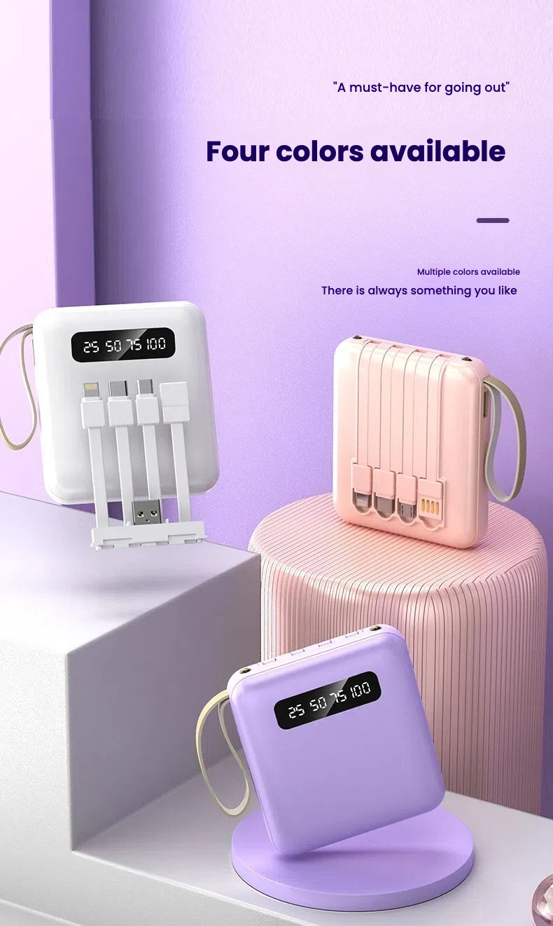 Mini power bank 10000 mAh/20000 mAh with four-wire compact portable power bank