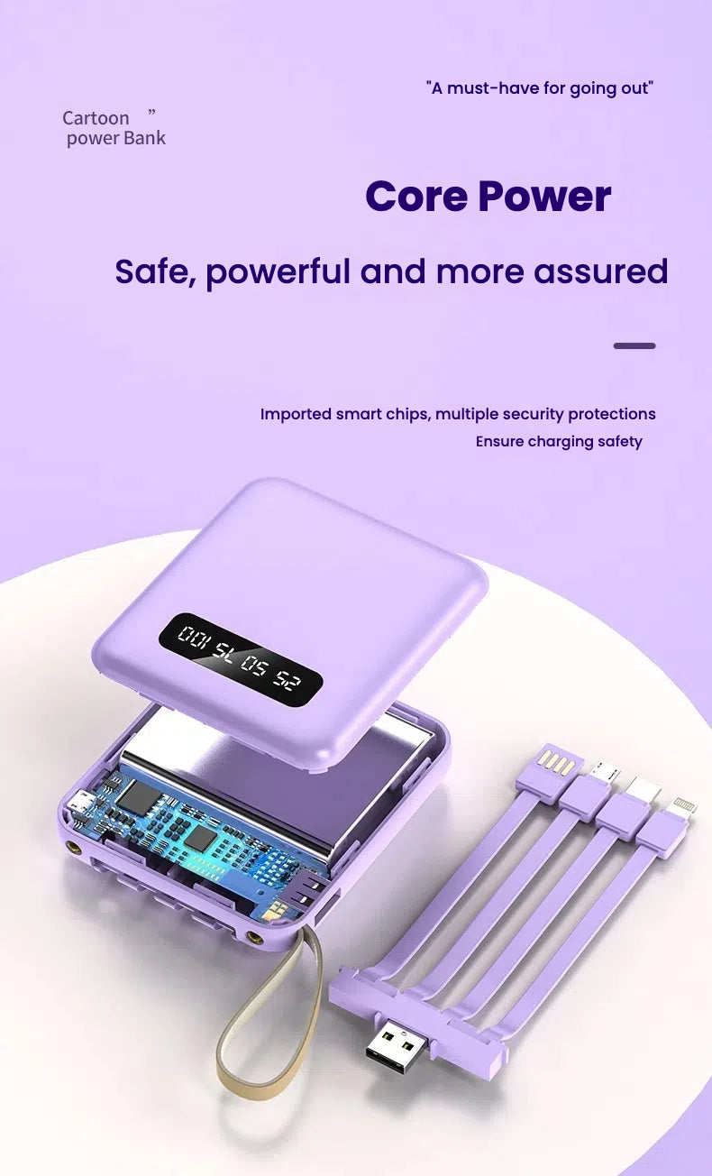 Mini power bank 10000 mAh/20000 mAh with four-wire compact portable power bank