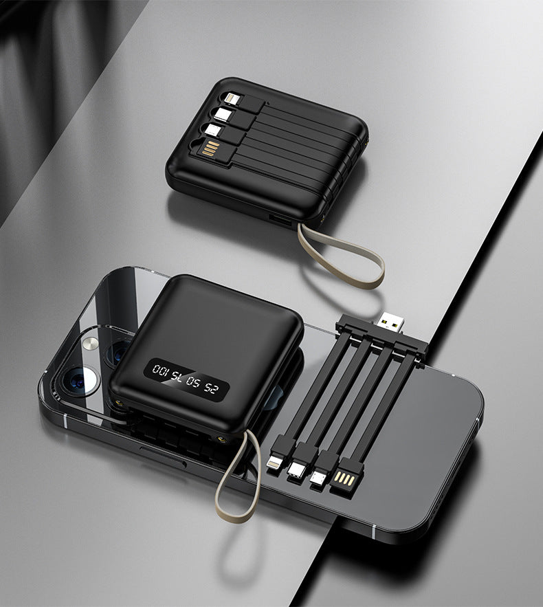 Mini power bank 10000 mAh/20000 mAh with four-wire compact portable power bank