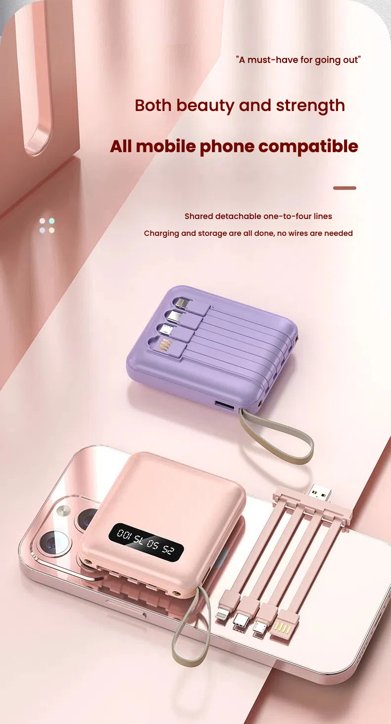 Mini power bank 10000 mAh/20000 mAh with four-wire compact portable power bank