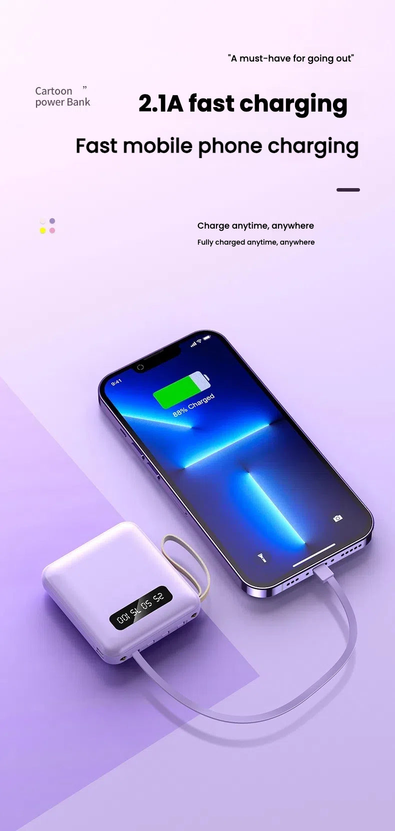 Mini power bank 10000 mAh/20000 mAh with four-wire compact portable power bank