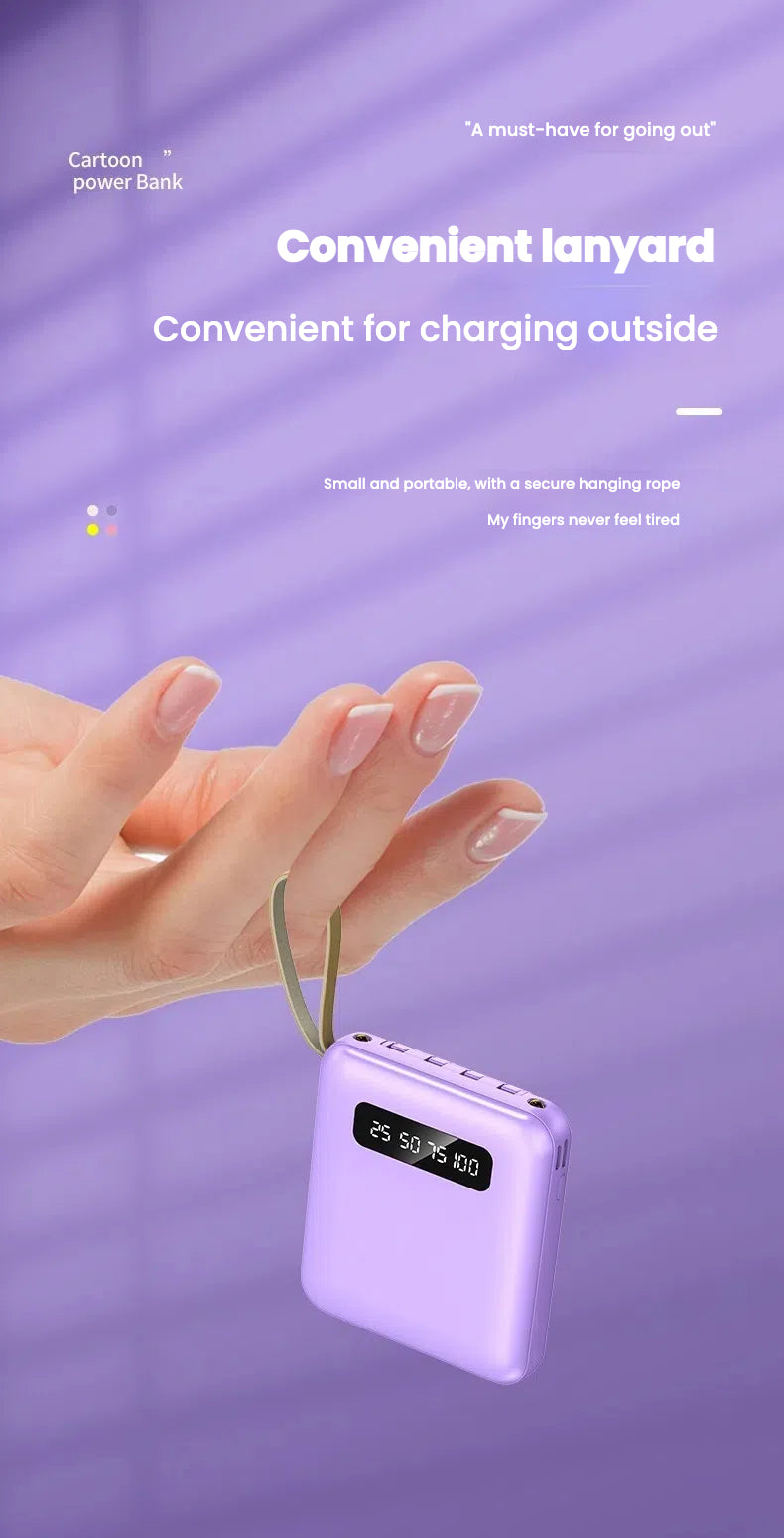 Mini power bank 10000 mAh/20000 mAh with four-wire compact portable power bank
