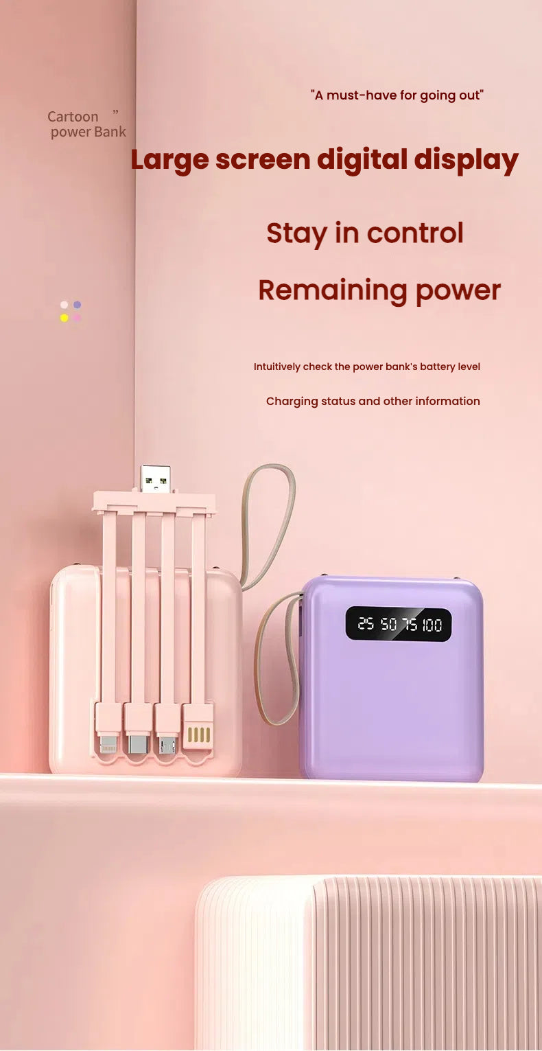 Mini power bank 10000 mAh/20000 mAh with four-wire compact portable power bank
