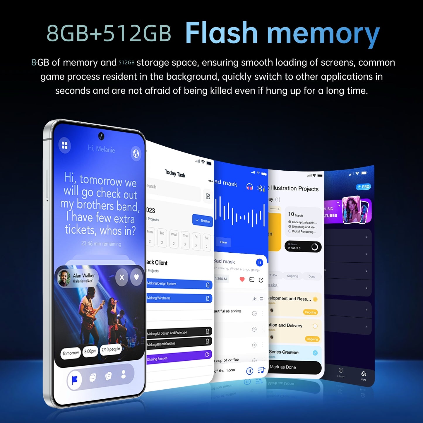 7.3 inch Smartphone 8GB RAM + 512GB ROM 10-core Android 14.0