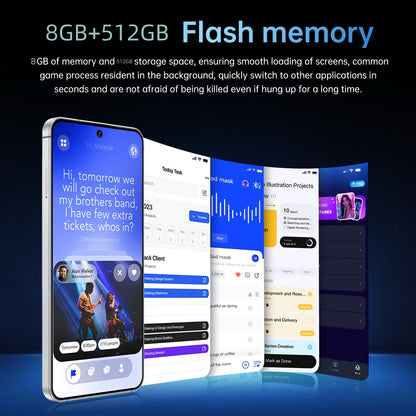 7.3 inch Smartphone 8GB RAM + 512GB ROM 10-core Android 14.0