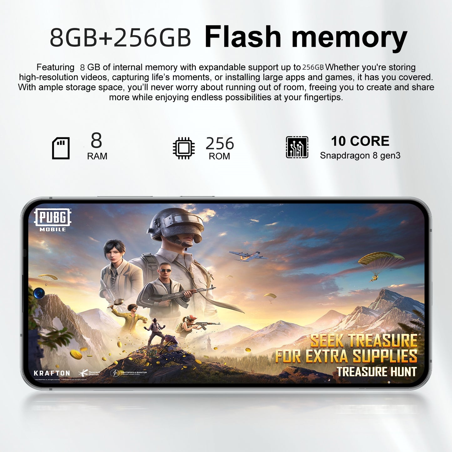 7.3 inch Smartphone 8GB RAM + 256GB ROM 10-core Android 14.0