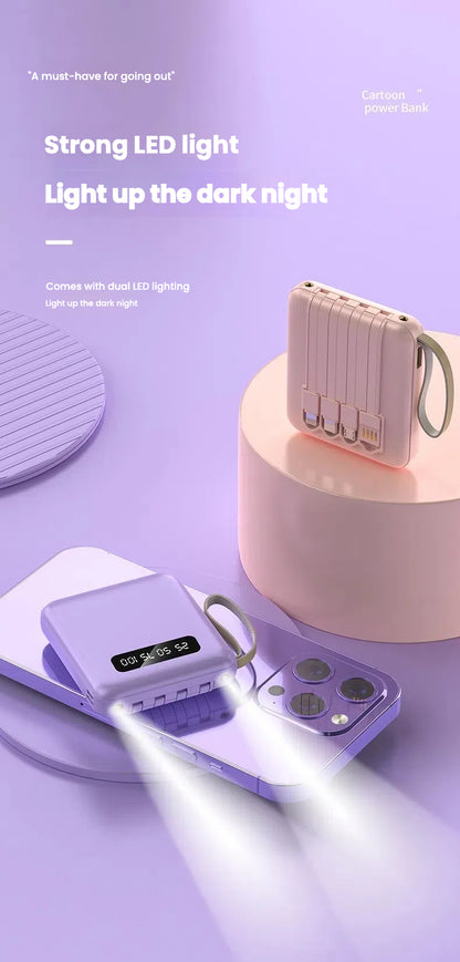 Mini power bank 10000 mAh/20000 mAh with four-wire compact portable power bank