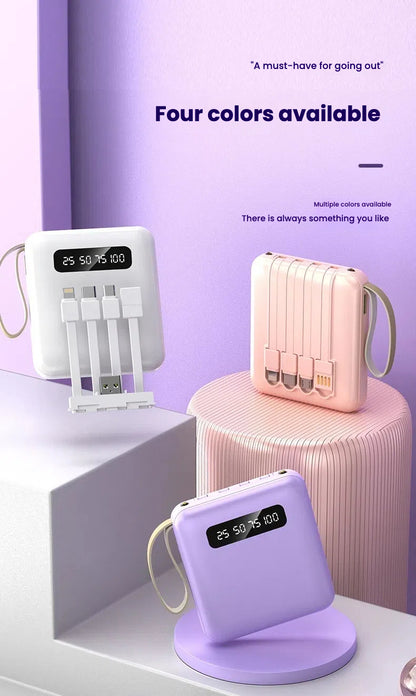 Mini power bank 10000 mAh/20000 mAh with four-wire compact portable power bank