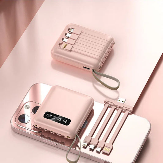 Mini power bank 10000 mAh/20000 mAh with four-wire compact portable power bank