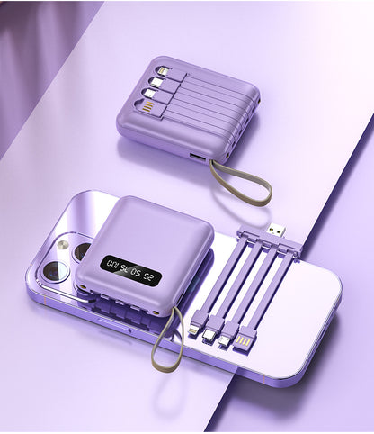 Mini power bank 10000 mAh/20000 mAh with four-wire compact portable power bank