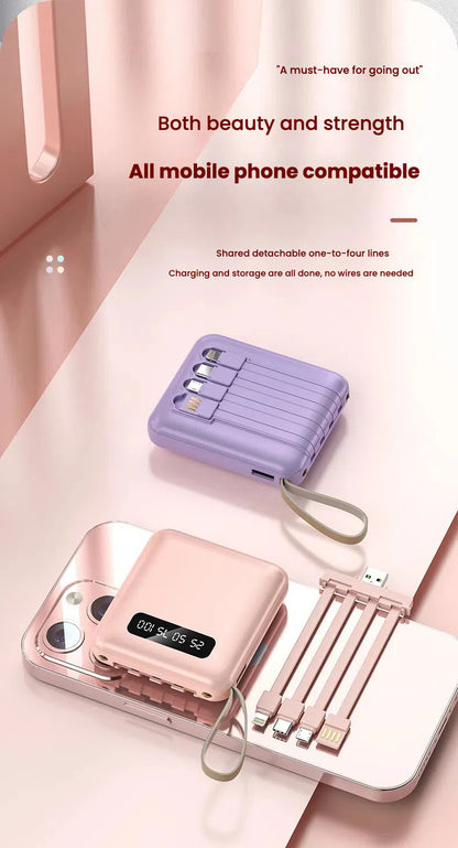 Mini power bank 10000 mAh/20000 mAh with four-wire compact portable power bank